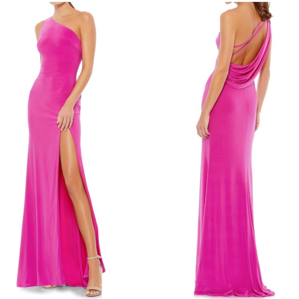 Mac Duggal Draped Back Stretch Jersey Gown